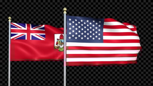 Waving Flags of Bermuda and United States Animation
