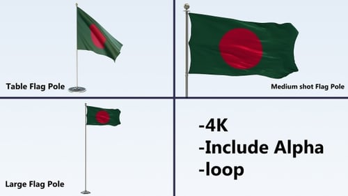 Waving Bangladesh Flag Animation with Alpha Channel and Loop