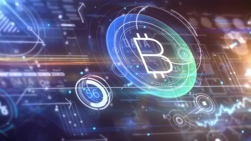 Futuristic HUD Display with Dynamic Data and Bitcoin Symbol