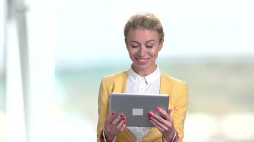 Portrait of Happy Business Woman Using Tablet Pc