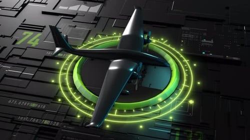 Futuristic 3D Airplane with Digital Scan and Data Overlay