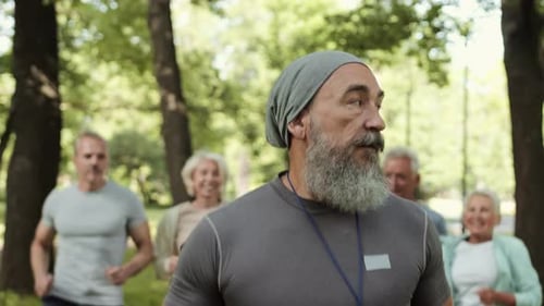 Group Fitness Program in Urban Park with Coach