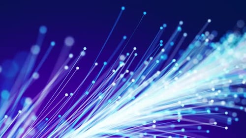 Abstract digital fiber optic lines moving dots background