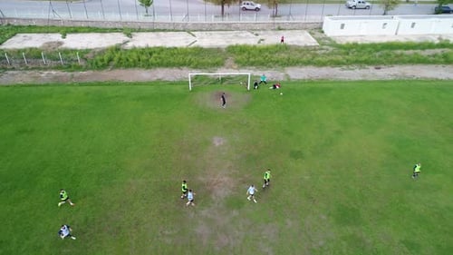 Aerial View of Soccer Game in an Urban Setting