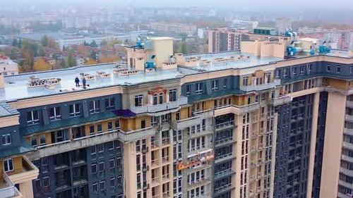 Construction site in the city. Modern architecture is building by workers.