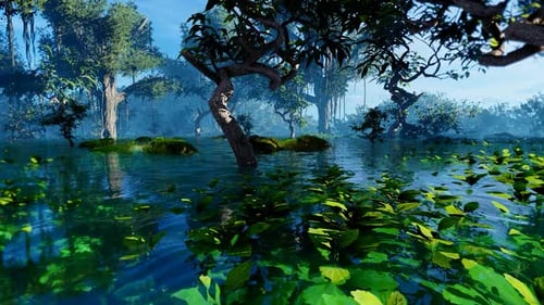 Lush Green Jungle Swamp Landscape Animation Background