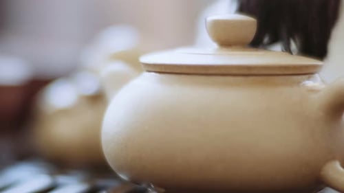 Chinese Tea Ceremony, Tea Brush Gently Wipes the Kettle From Drops