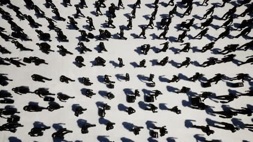 Minimalist Crowd of People Walking with Briefcases Top View
