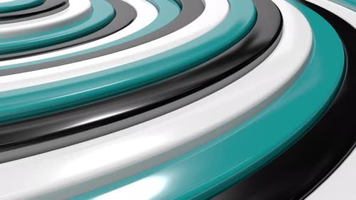 Animated Plastic Metal Teal Black and White Rings 4k Seamless Loop Background