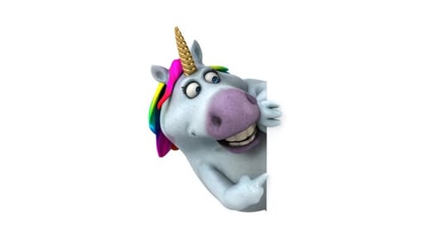 Funny 3D Cartoon Unicorn Character Peeking and Waving