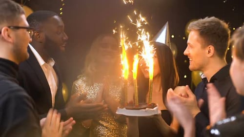 Friends Celebrate Birthday Party with Sparklers