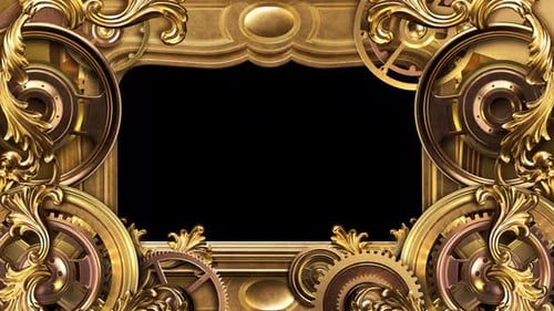 Ornate Golden Steampunk Frame with Rotating Gears