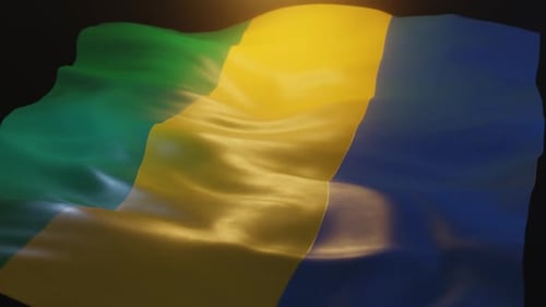 Gabon Flag Waving Seamless Loop with Realistic Fabric Motion