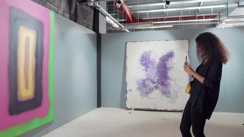 Guard Is Prohibiting To Female Visitor To Take Photo of Pictures in Art Gallery