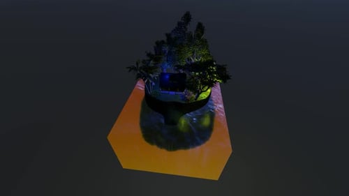 Océano amarillo isométrico junto al bosque por la noche