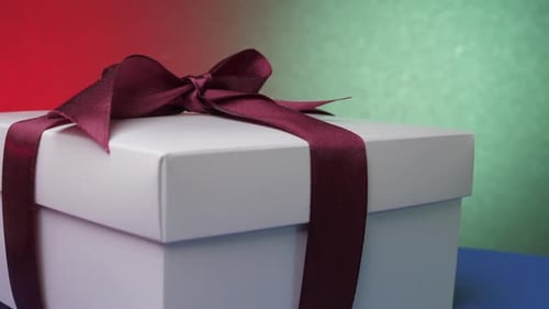 White Gift Box with Burgundy Ribbon and Bow