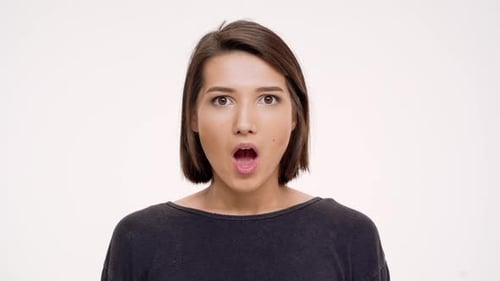 Woman Surprised, Shocked Reaction, Light Background