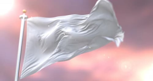 Realistic Blank White Flag Waving Against Dynamic Sky