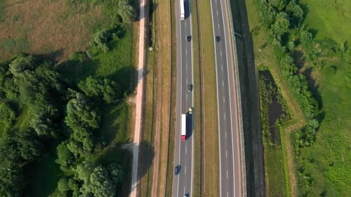 Aerial Vertical Shot. Cars Driving By the Road. Traffic on the Highway. Footage From Drone.