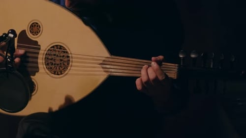 Hands Playing Oud in Studio Setting