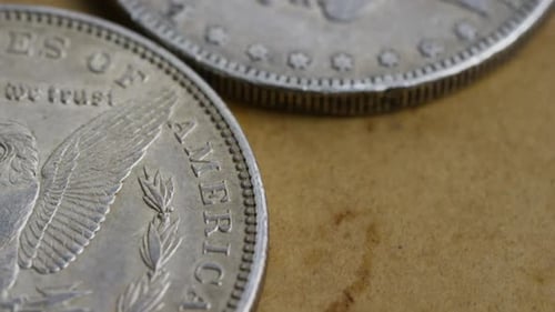 Detailed Close Up of Antique Silver Coins