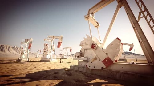 Animation of endless working oil pumping jacks extracting oil. Loopable. HD