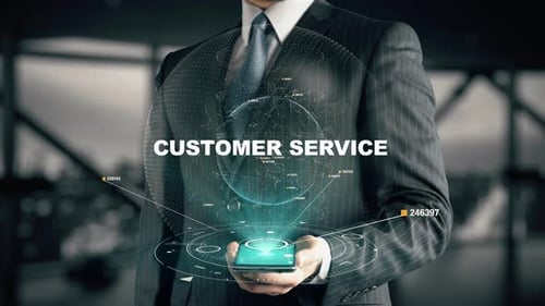 Businessman with Customer Service Hologram Concept Second Version