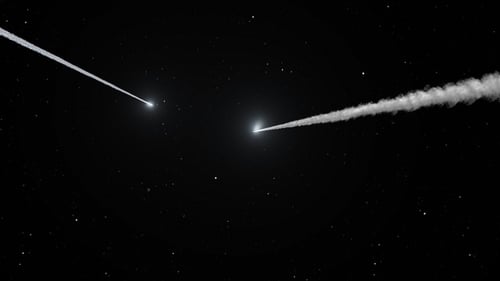Asteroiden Kometen fliegen mit Sternen im Weltraum