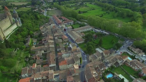 Flight Overlooking the Medieval European City with an Ancient Fortress and Carcassonne Castle 14