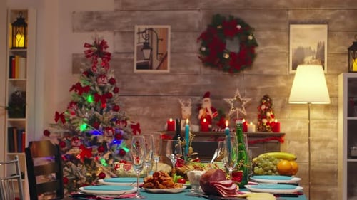 Festive Holiday Dining Table Decorated for Christmas