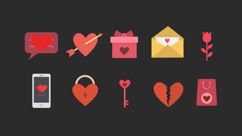 Animated Flat Design Love and Relationship Icons Pack