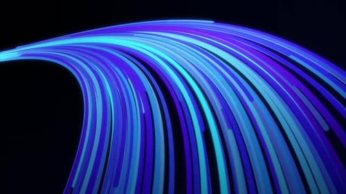 3D blauer Schwanz, gebildet durch schmale Linien, die auf schwarzem Hintergrund fließen