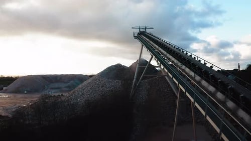 Aerial View of Rock Quarry Conveyor Belt