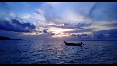 Aerial drone shot tourism of paradise bay beach trip by blue lagoon and white sand background of jou