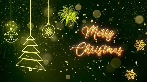 Sparkling Merry Christmas Title with Festive Winter Decorations