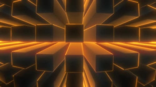 Pulsating Geometric Grid with Glowing Neon Cubes Background