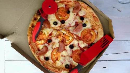 Delicious Pizza with Toppings in Delivery Box