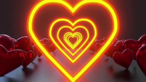 Glowing Neon Heart Tunnel Loop Background