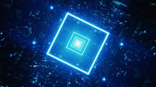 Glowing Blue Square Light in the Cyber Tunnel VJ Loop