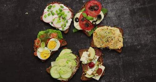 Colorful Open Faced Sandwiches from Above