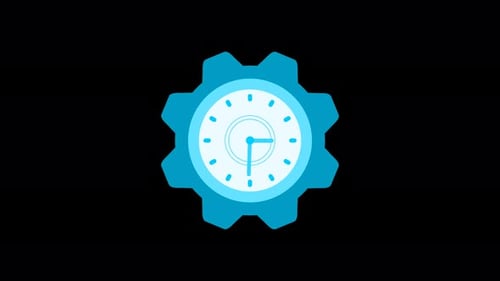 Cyan Color Gear Design Counting Down Clock Isolated On Black Background