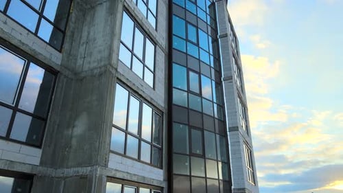 Aerial view of high residential apartment building under construction, Real estate development