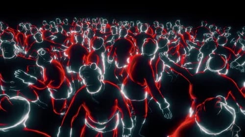 Dancing Santa Claus Figures in Neon Christmas Party Loop