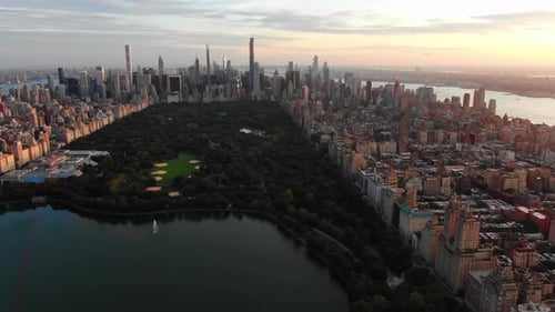View on Central Park Buildings and Skyscrapers From Air