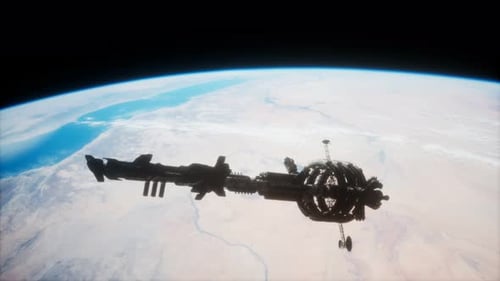 Futuristic Space Station Orbiting Earth Cinematic 3D Render