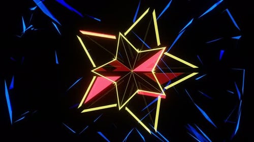 Rotação de uma estrela de néon brilhando com luzes multicoloridas