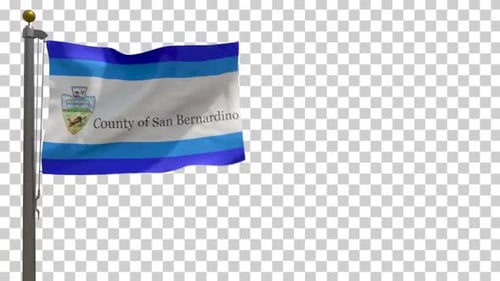 San Bernardino County Flagge (Kalifornien, USA) auf Fahnenmast mit Alphakanal - 4K