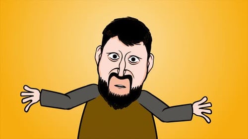 Cartoon Man Expressing Confusion with Animated Shrug