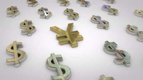 Animated 3D Currency Symbols: Dollar and Yen