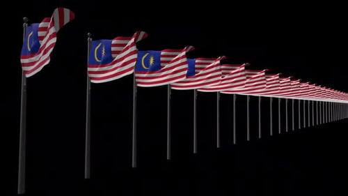 Endless Row of Waving Malaysian Flags 3D Loop Animation